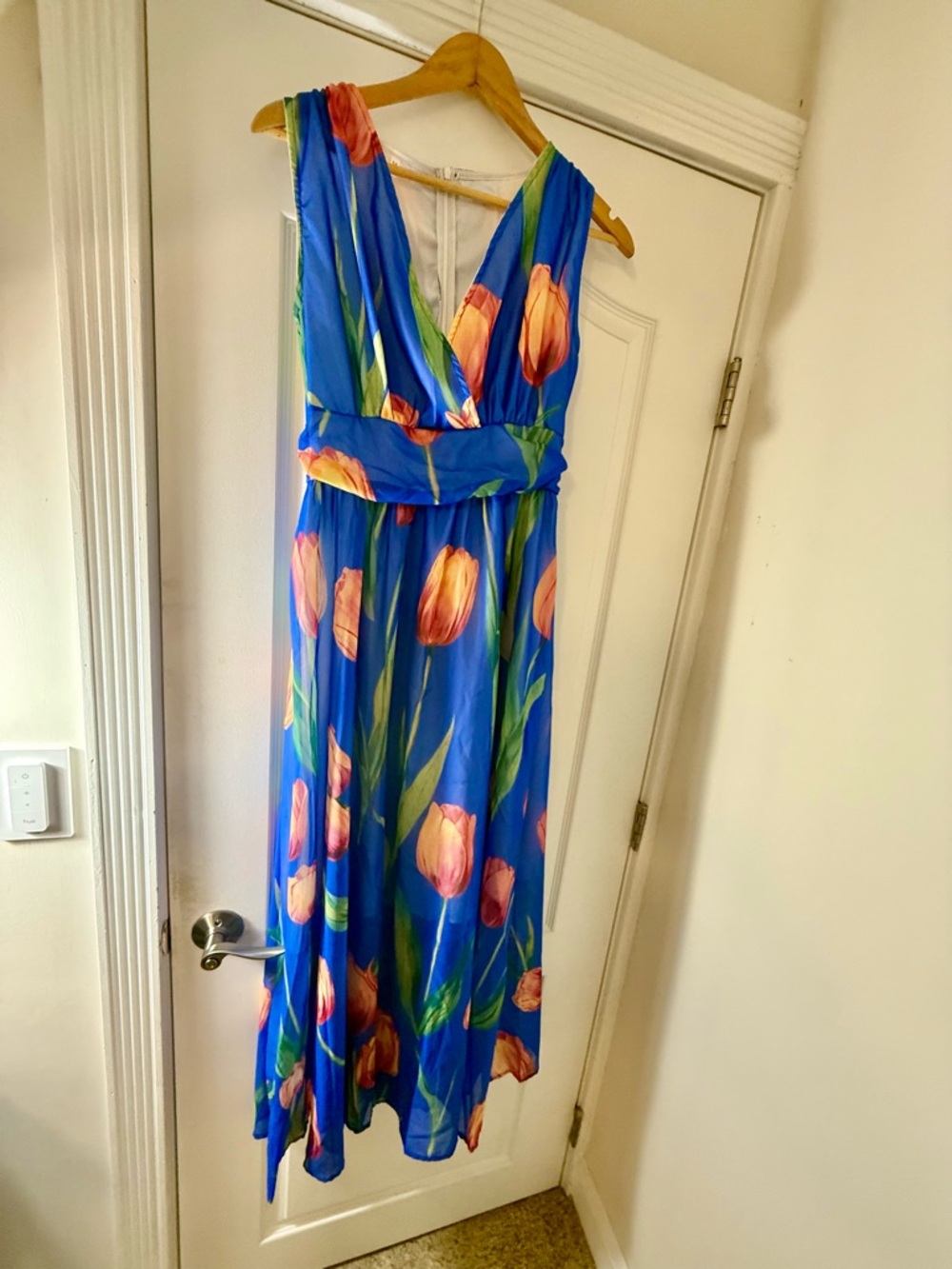 Blue Floral Tulip V-Neck Maxi Dress